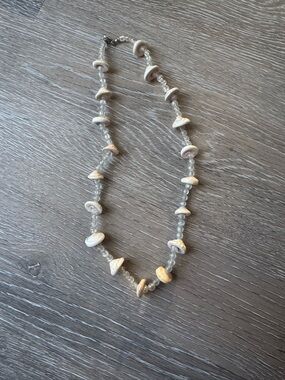 Round puka shell and glass bead necklace